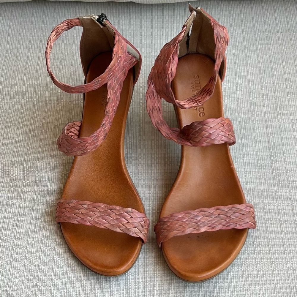 NWOT Sundance Pink Woven Leather Sandals, size 9.5 (41 EU)